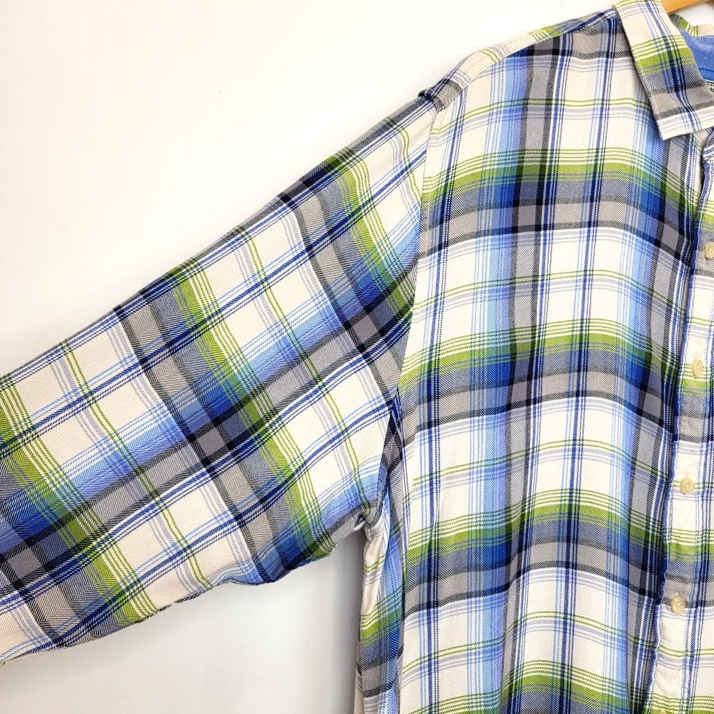 Tommy Bahama White Blue Green Plaid Long Sleeve Button Up Shirt, Size XL, EUC - Picture 4 of 10